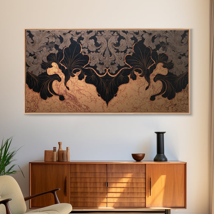 Bat Wings Forming a Dark Ornamental Pattern Framed Canvas Print, Gothic Art, Witchy Decor, Living Room Decor, Fine Art, Gothic, GOT-2x1-99