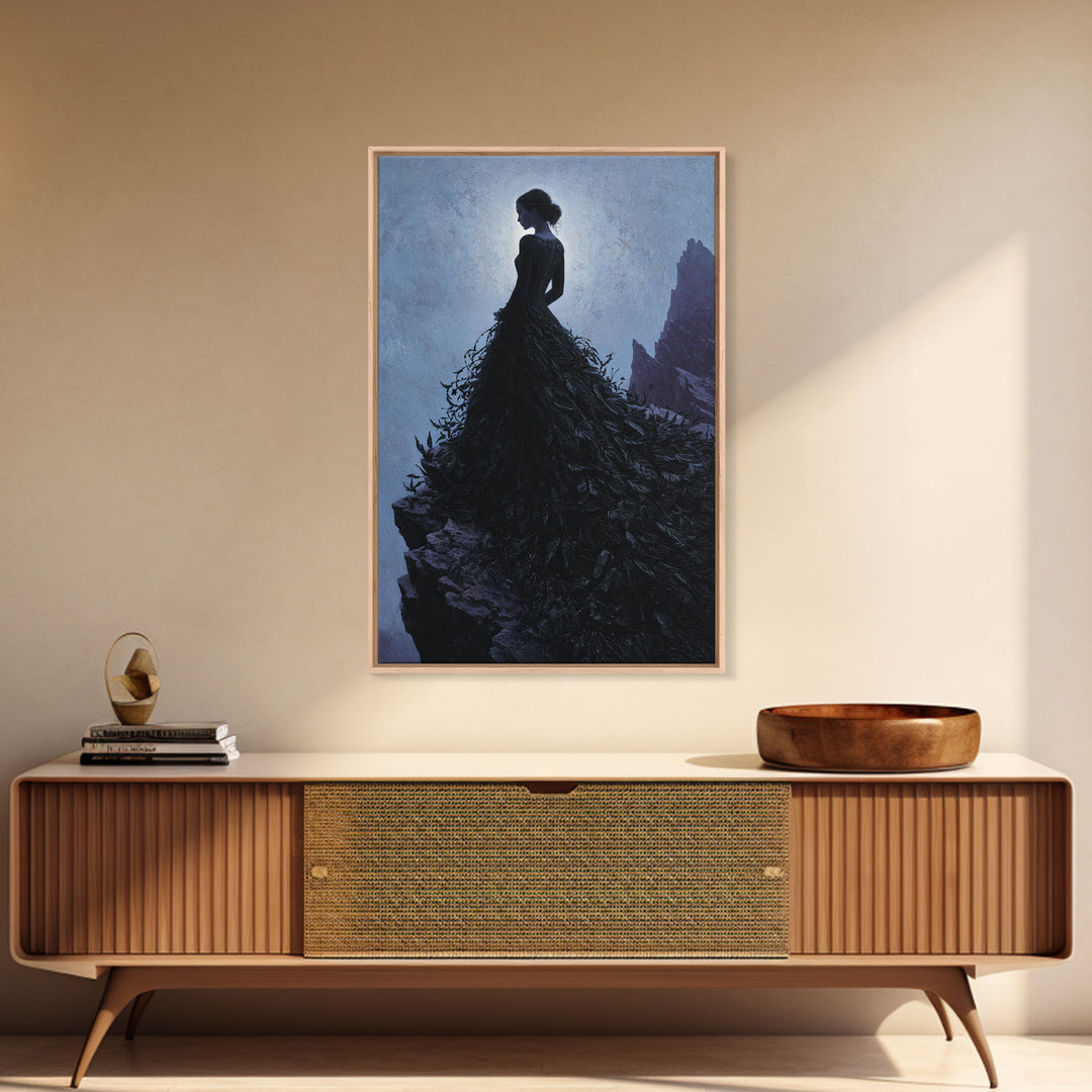 Stormy Castle Silhouette on Jagged Cliffs Canvas Print, Gothic Art, Luxury Decor, Living Room Decor, Oil Painting, Gothic, GOT-2x3-14