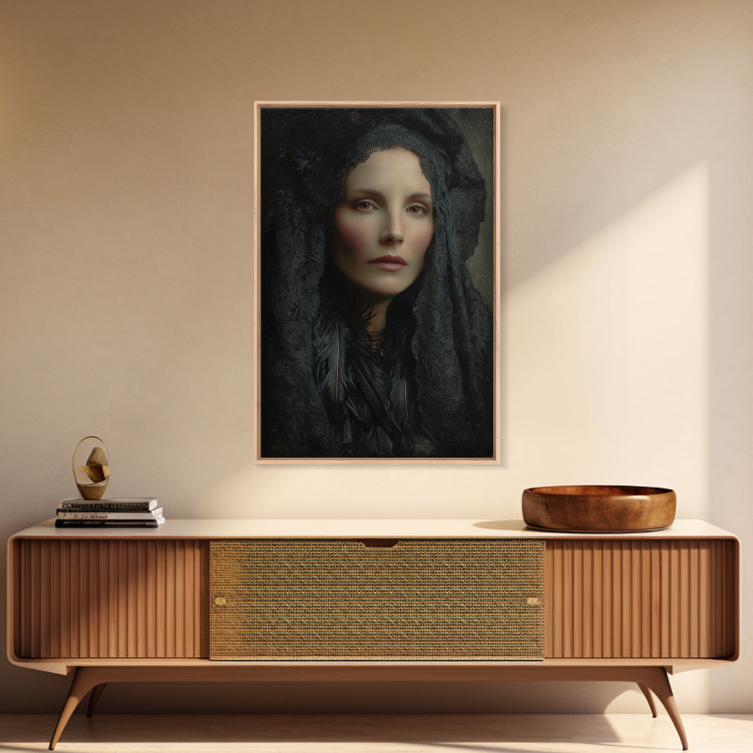 Melancholy Woman Portrait Framed Canvas Print, Gothic Art, Living Room Decor, Fine Art, Gothic, Modern Decor, Fine Art Print, GOT-2x3-36