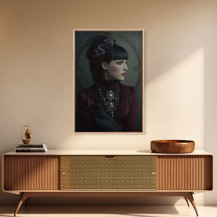 Vampire Inspired Portrait with Pale Skin and Framed Canvas Print, Gothic Art, Room Decor, Living Room Decor, Fine Art, Gothic, GOT-2x3-42