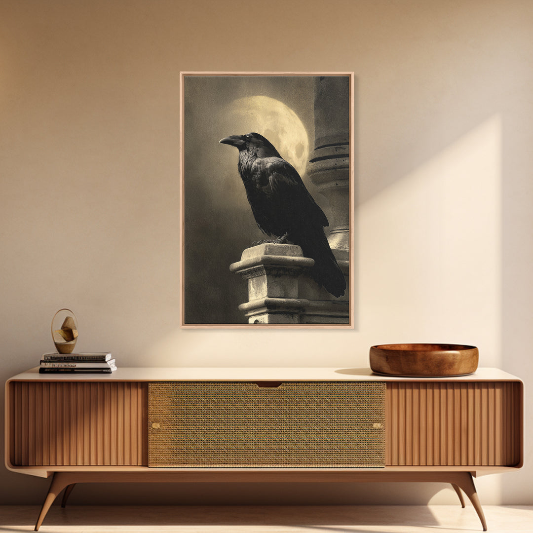 Raven on a Cathedral Gargoyle Canvas Print, Gothic Art, Gothic Home Decor, Living Room Decor, Oil Painting, Gothic, GOT-2x3-57