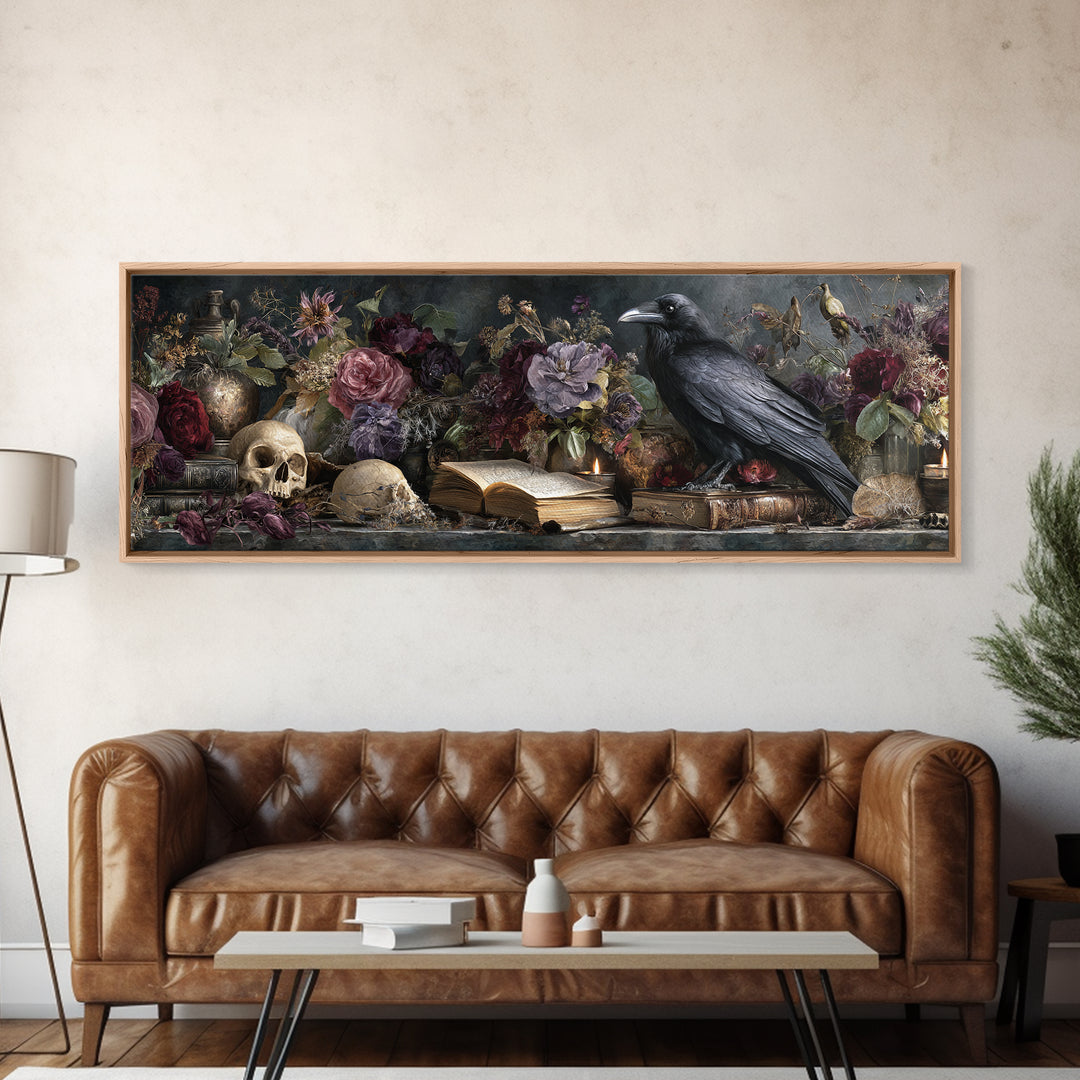 Candlelit Book and Dried Flowers Still Life Framed Canvas Print, Gothic Art, Home Decor, Living Room Decor, Fine Art, Gothic, GOT-3x1-10