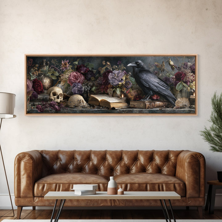 Candlelit Book and Dried Flowers Still Life Framed Canvas Print, Gothic Art, Home Decor, Living Room Decor, Fine Art, Gothic, GOT-3x1-10