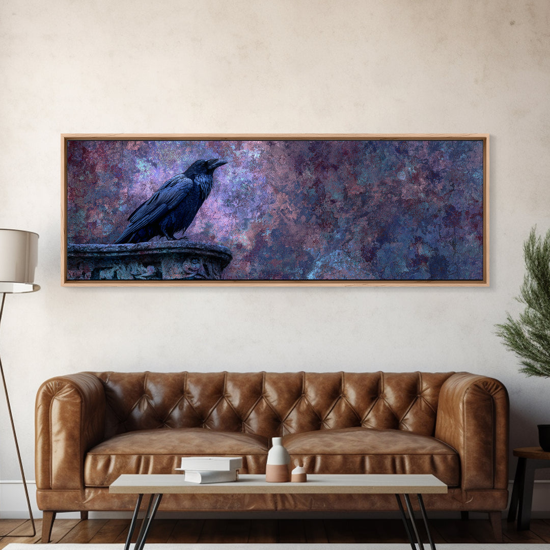 Raven on a Cathedral Gargoyle Framed Canvas Print, Gothic Art, Whimsigoth Decor, Living Room Decor, Fine Art, Gothic, GOT-3x1-17