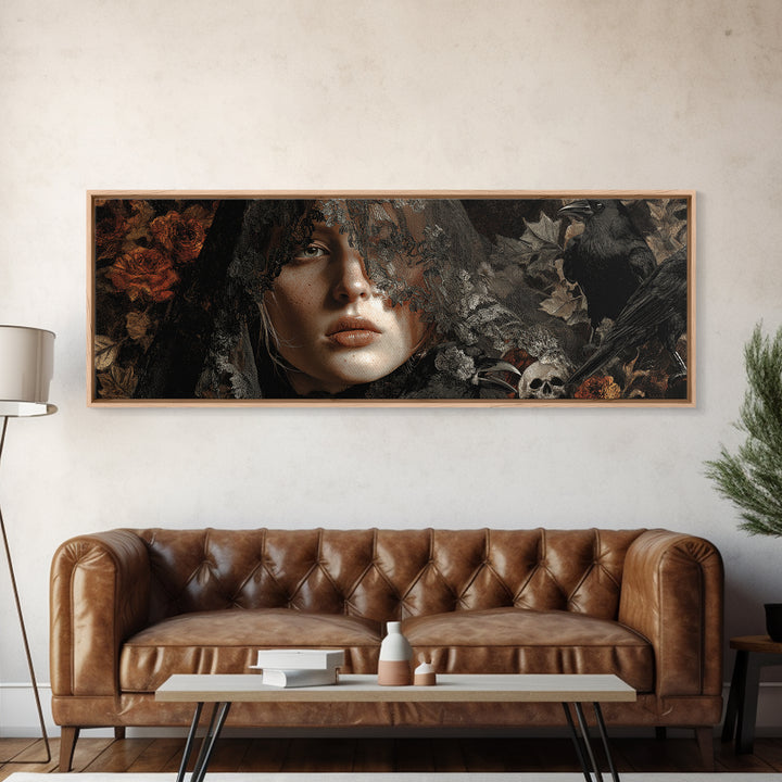Melancholy Woman Portrait Framed Canvas Print, Gothic Art, Contemporary Art, Living Room Decor, Fine Art, Gothic, Art Nouveau, GOT-3x1-68