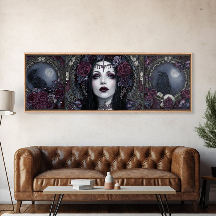Vampire Inspired Portrait with Pale Skin and Canvas Print, Gothic Art, Canvas Painting, Living Room Decor, Fine Art, Gothic, GOT-3x1-98