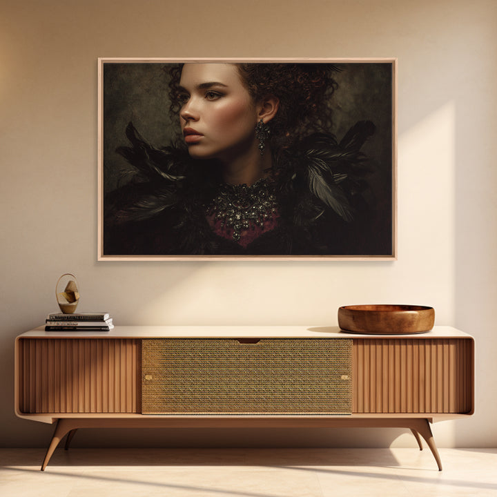 Vampire Inspired Portrait with Pale Skin and Canvas Print, Gothic Art, Canvas Tote Bag, Living Room Decor, Fine Art, Gothic, GOT-3x2-62