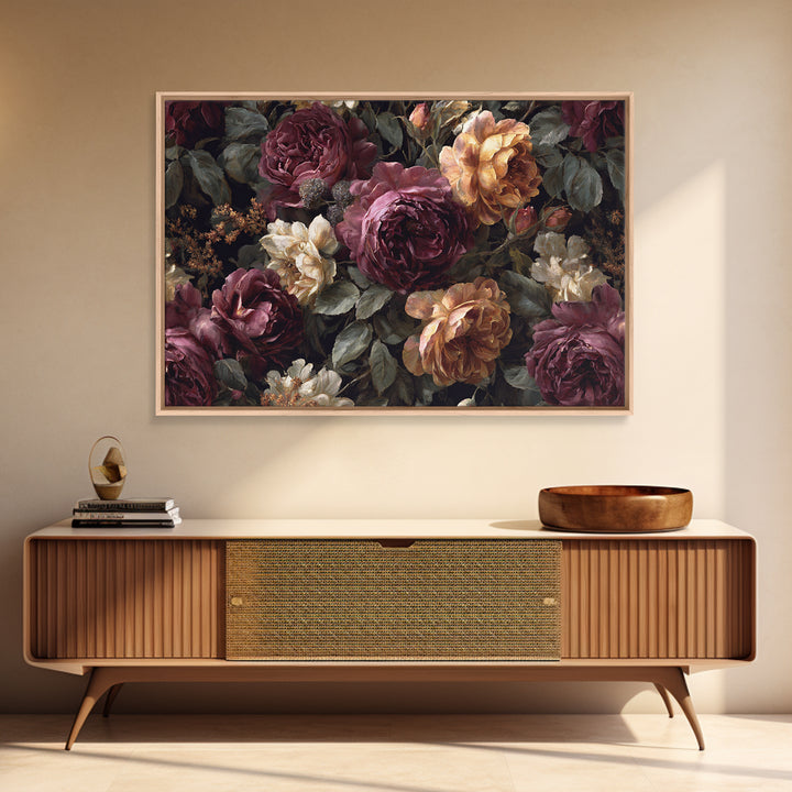 Dark Floral Wallpaper Pattern Framed Canvas Print, Gothic Art, Canvas Painting, Living Room Decor, Gothic, Fine Art Print, GOT-3x2-65
