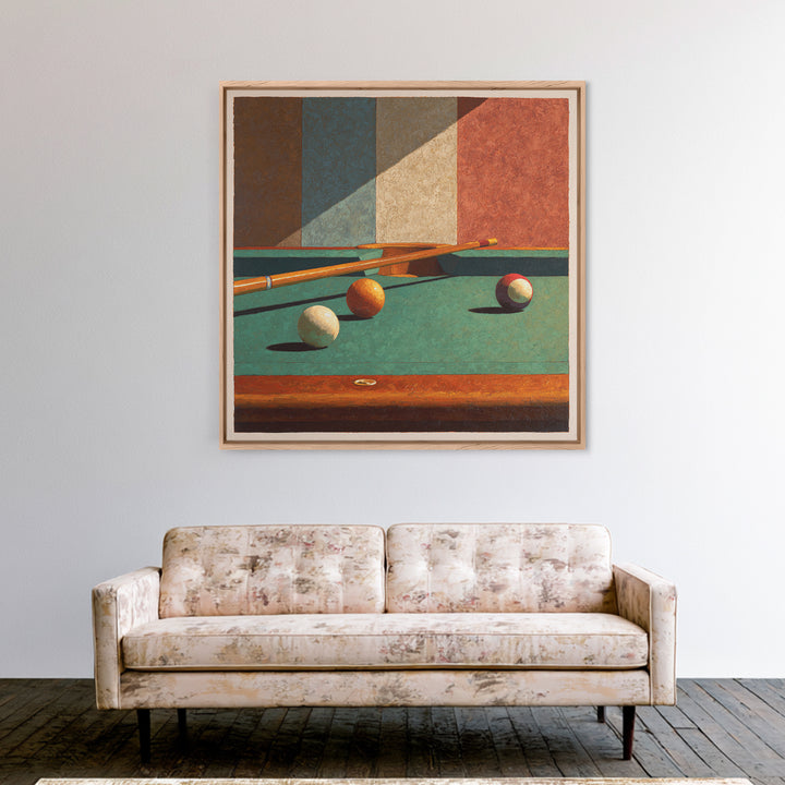 Pool Cue and Chalk on Green Felt Canvas Print, Game Room Art, Playroom Art, Game Room Decor, Fine Art, Play, Modern Decor, GRA-1x1-10