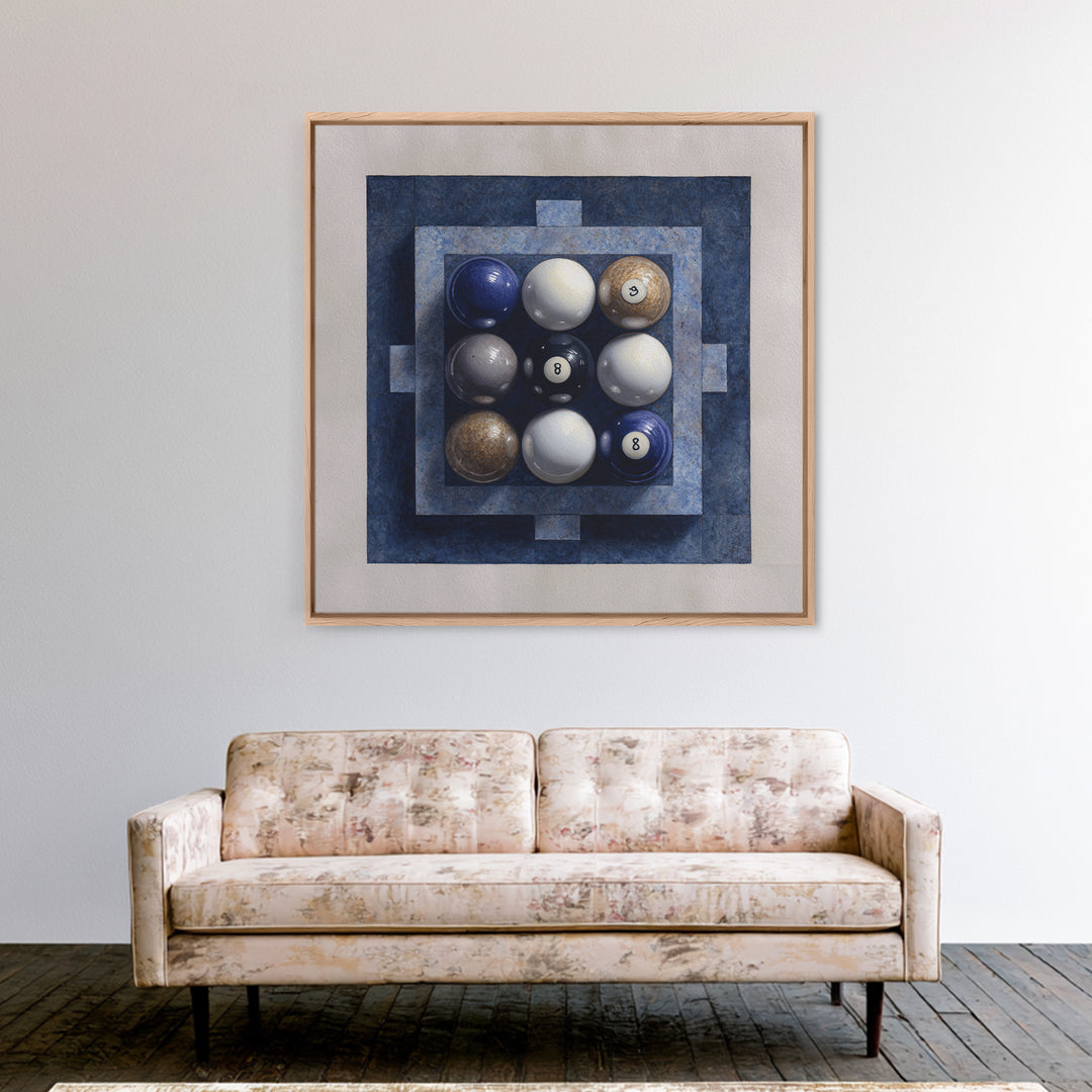 Billiards Eight Ball Framed Canvas Print, Game Room Art, Masculine Wall Art, Game Room Decor, Fine Art, Play, Gallery Decor, GRA-1x1-2