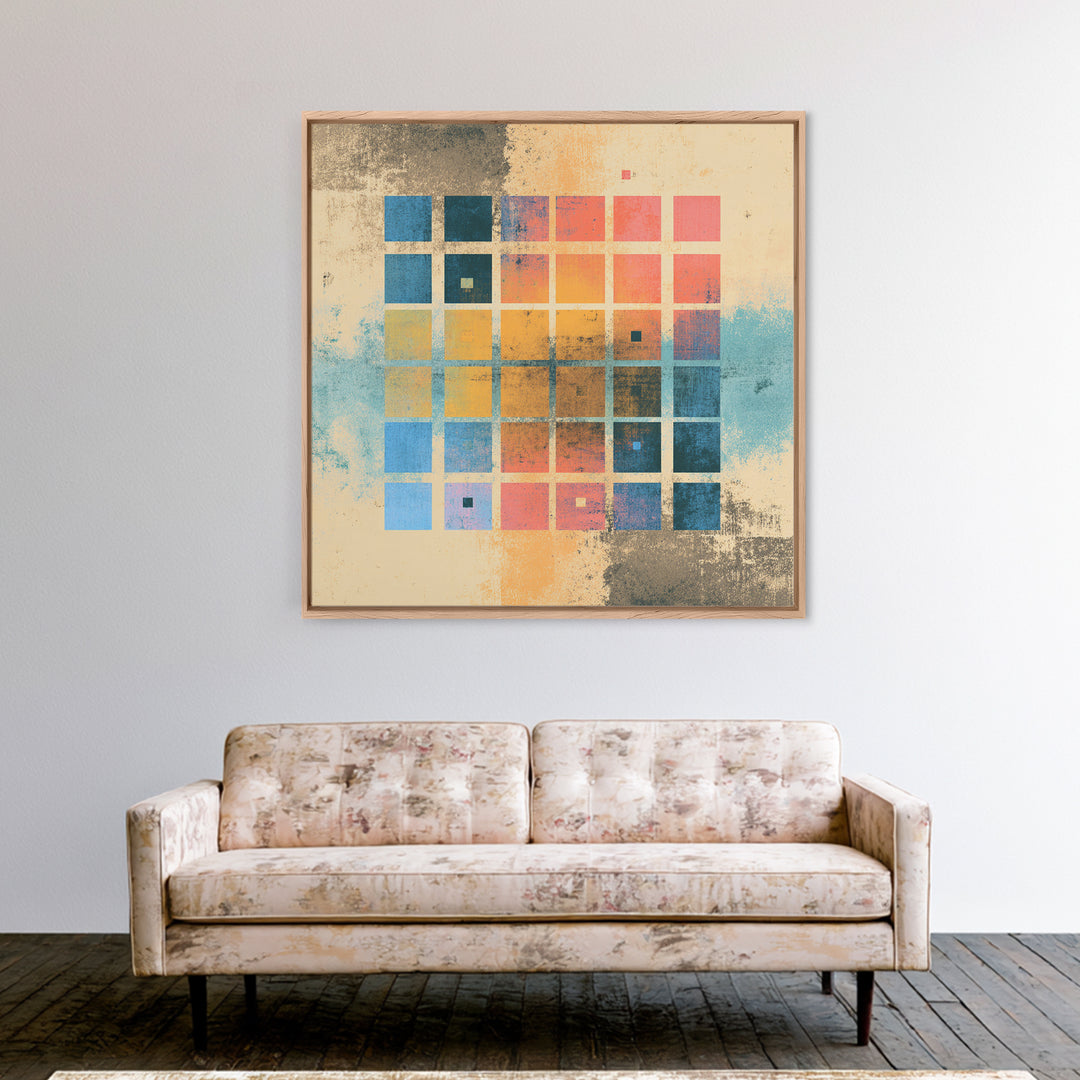 Neon Synthwave Grid Framed Canvas Print, Game Room Art, Whimsical Wall Art, Game Room Decor, Oil Painting, Play, GRA-1x1-37