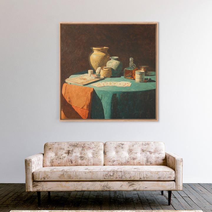 Blackjack Table Still Life Without Words Framed Canvas Print, Game Room Art, Modern Wall Art, Game Room Decor, Fine Art, Play, GRA-1x1-44