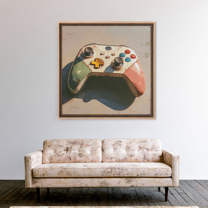 Old School Game Controller Canvas Print, Game Room Art, Girly Wall Art, Game Room Decor, Oil Painting, Play, Luxury Decor, GRA-1x1-54