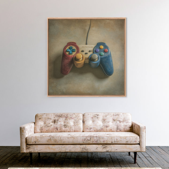 Old School Game Controller Framed Canvas Print, Game Room Art, Living Room Art, Game Room Decor, Watercolor Art, Play, GRA-1x1-6