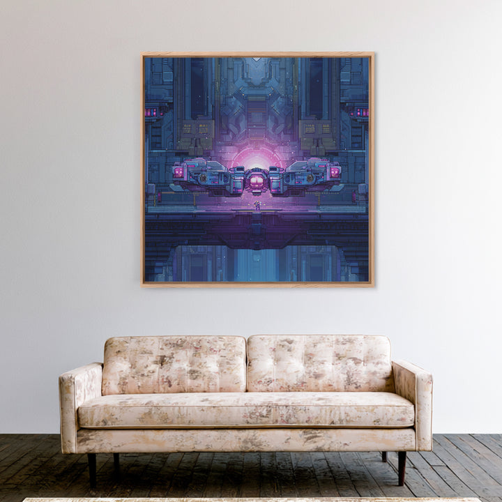 Arcade Spaceship Pixel Art Scene Framed Canvas Print, Game Room Art, Gallery Decor, Game Room Decor, Fine Art, Play, GRA-1x1-67