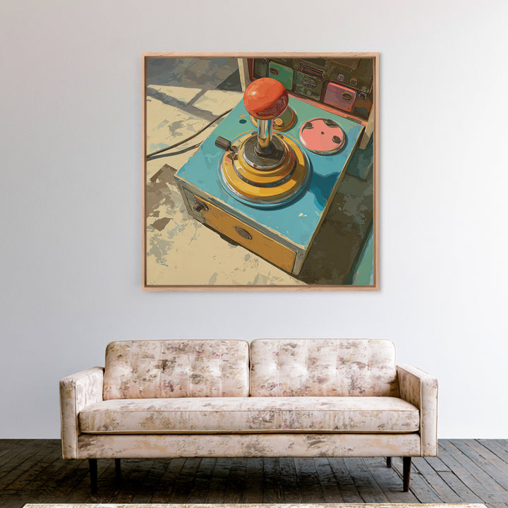 Retro Arcade Joystick Framed Canvas Print, Game Room Art, Art Print, Game Room Decor, Watercolor Art, Play, Canvas Art, GRA-1x1-73