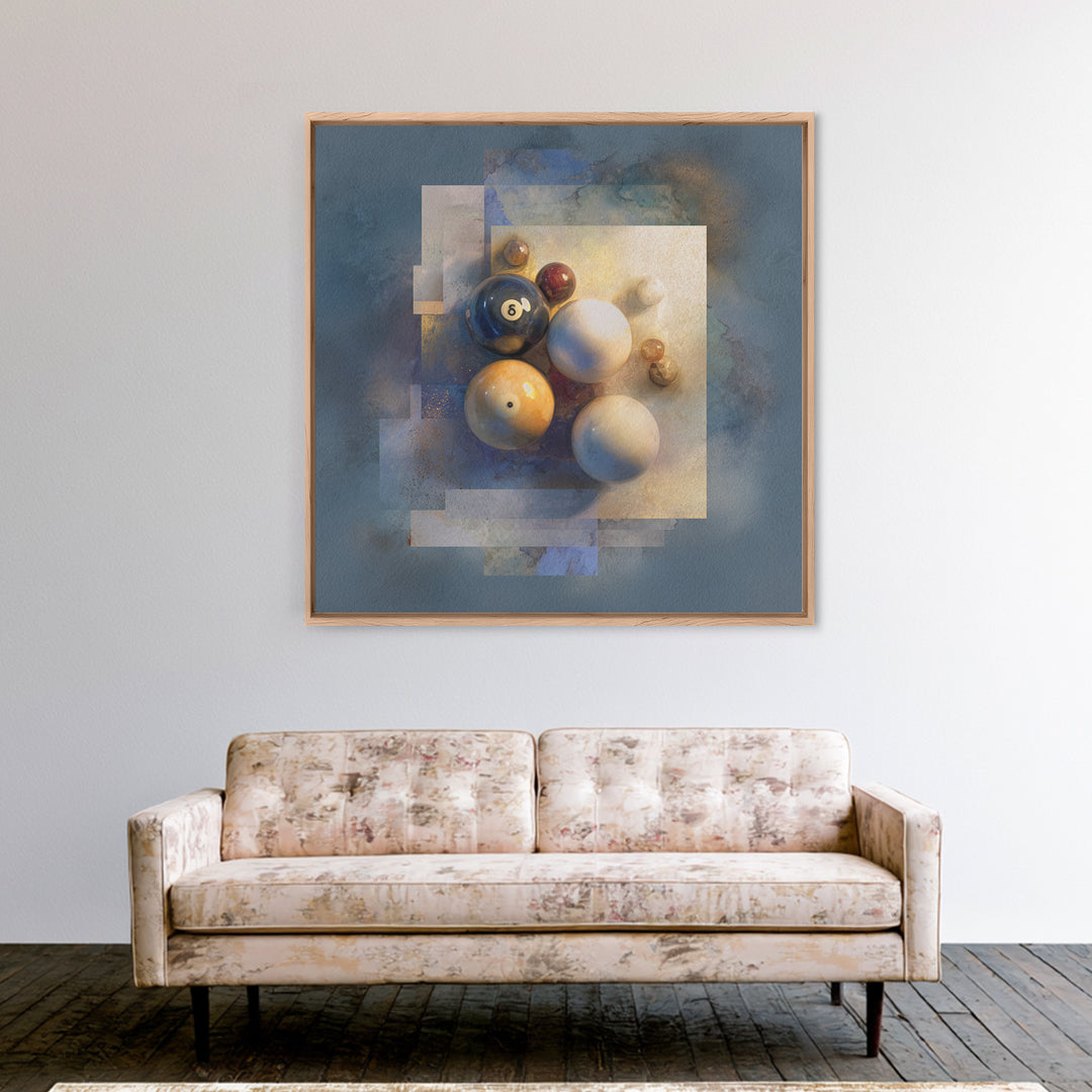 Billiards Eight Ball Framed Canvas Print, Game Room Art, Whimsical Wall Art, Game Room Decor, Fine Art, Play, Minimalist Decor, GRA-1x1-74