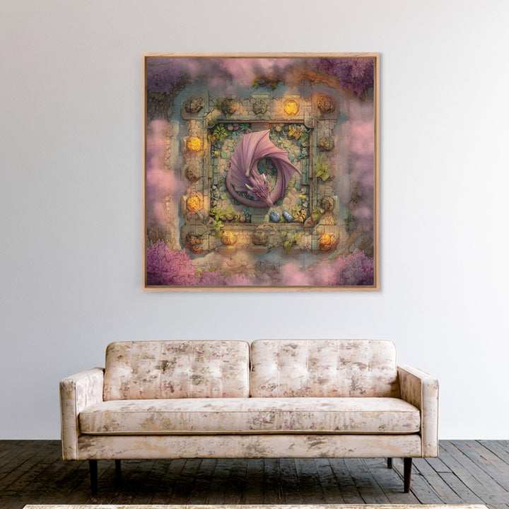 Fantasy Board Game Dragon Token Scene Framed Canvas Print, Game Room Art, Statement Artwork, Game Room Decor, Fine Art, Play, GRA-1x1-83