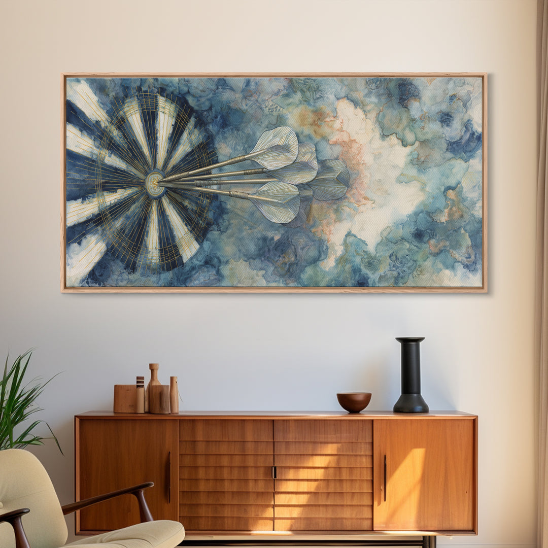 Dartboard Bullseye with Dynamic Motion Canvas Print, Game Room Art, Classroom Decor, Game Room Decor, Fine Art, Play, GRA-2x1-52