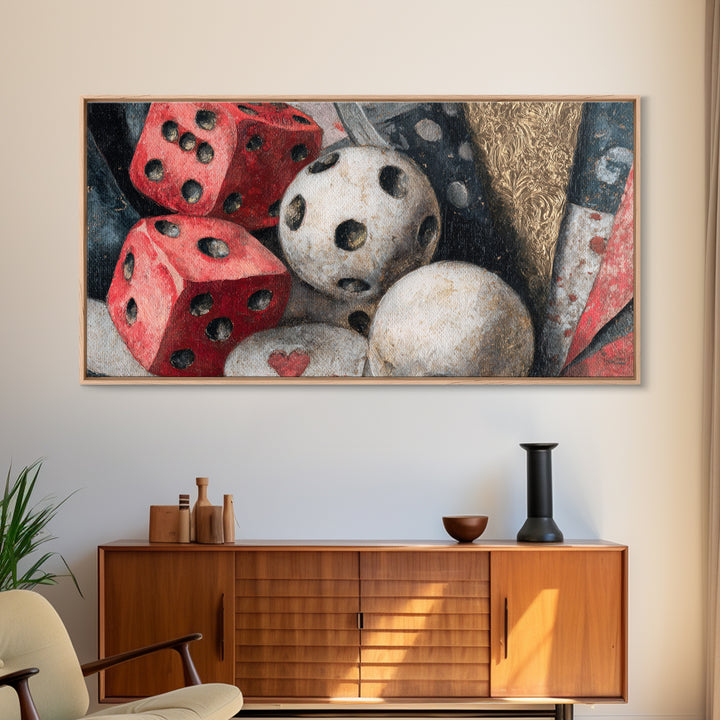 Playing Cards and Dice Canvas Print, Game Room Art, Unique Home Decor, Game Room Decor, Abstract Art, Play, Boho Decor, GRA-2x1-71