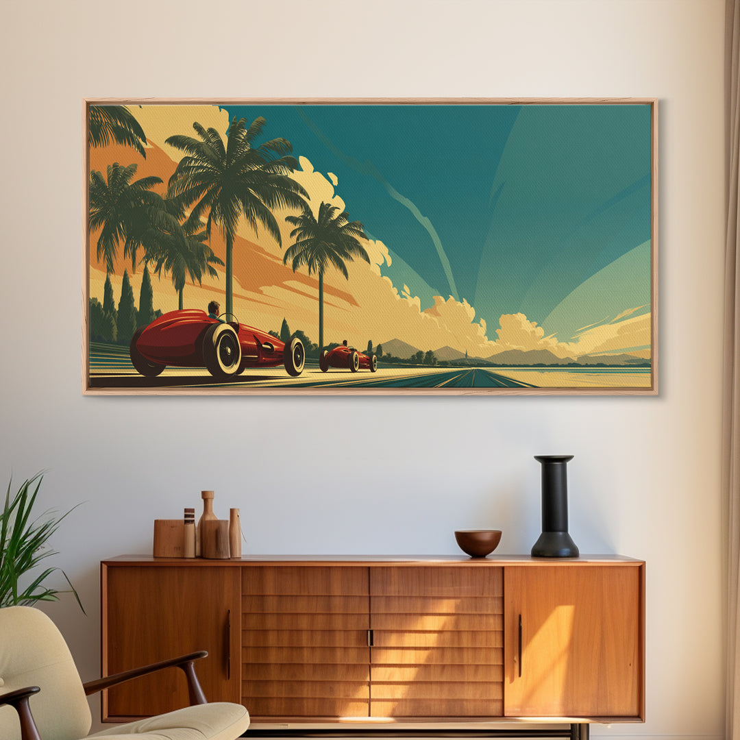 Retro Racing Car Game Poster Without Text Framed Canvas Print, Game Room Art, Luxury Decor, Game Room Decor, Fine Art, Play, GRA-2x1-8