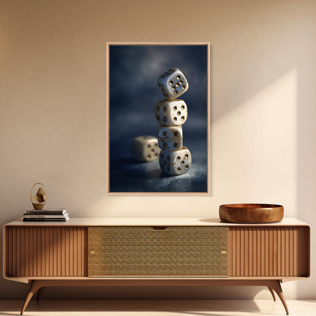 Tabletop Dice Rolling Through Dramatic Light Canvas Print, Game Room Art, Canvas Wall Art, Game Room Decor, Fine Art, Play, GRA-2x3-49