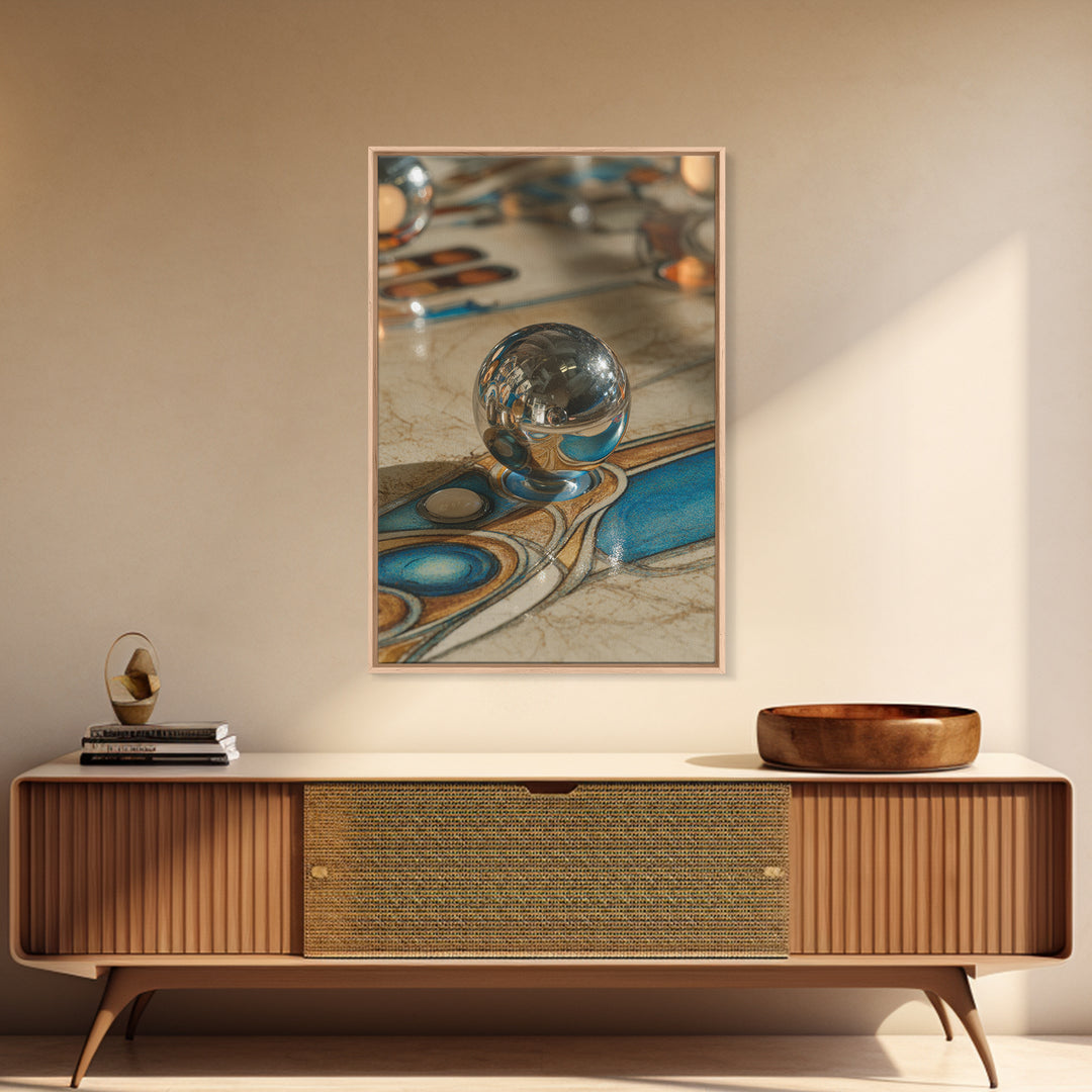 Pinball Silver Ball Framed Canvas Print, Game Room Art, Canvas Art, Game Room Decor, Oil Painting, Play, Living Room Art, GRA-2x3-53