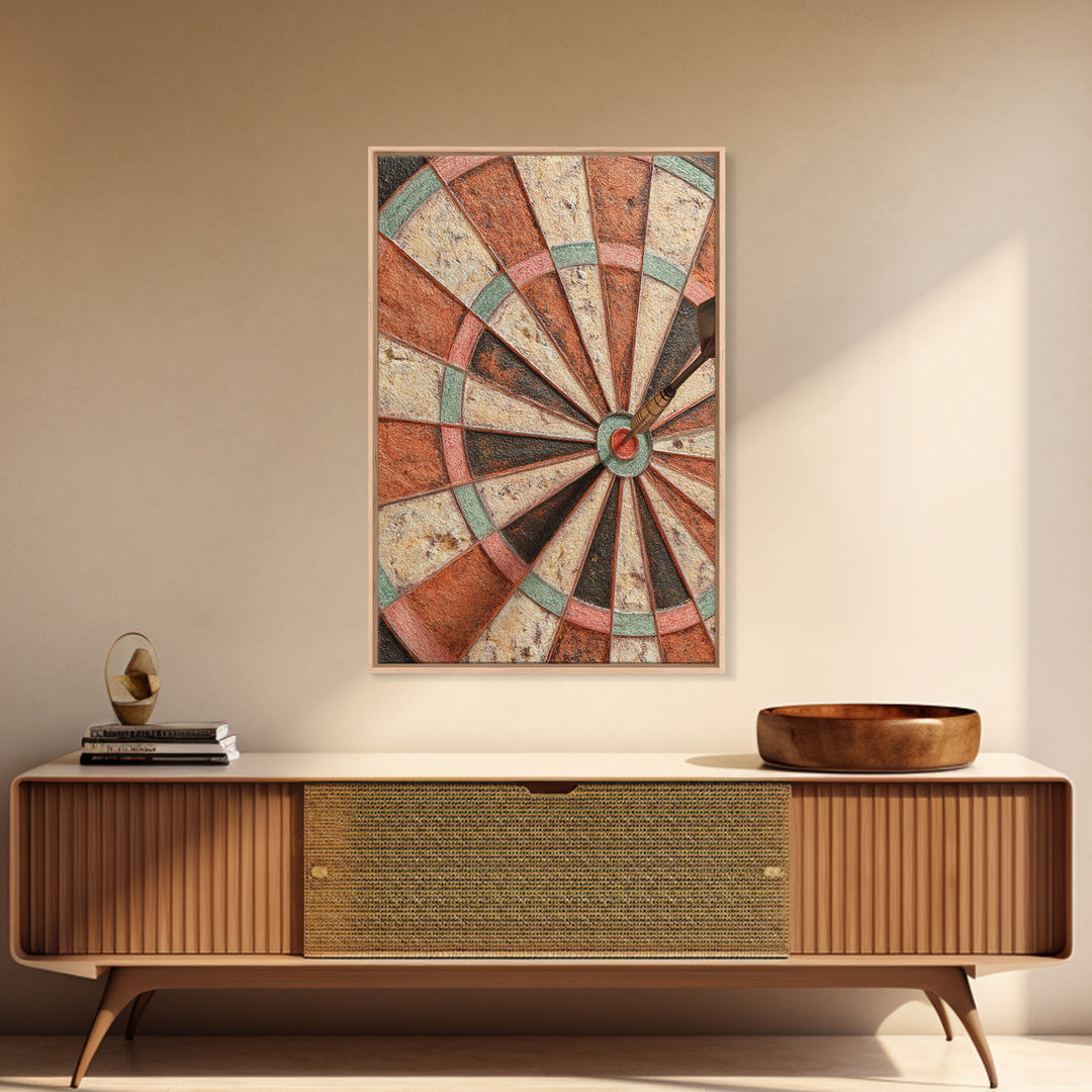 Dartboard Bullseye with Dynamic Motion Framed Canvas Print, Game Room Art, Room Decor, Game Room Decor, Fine Art, Play, GRA-2x3-64