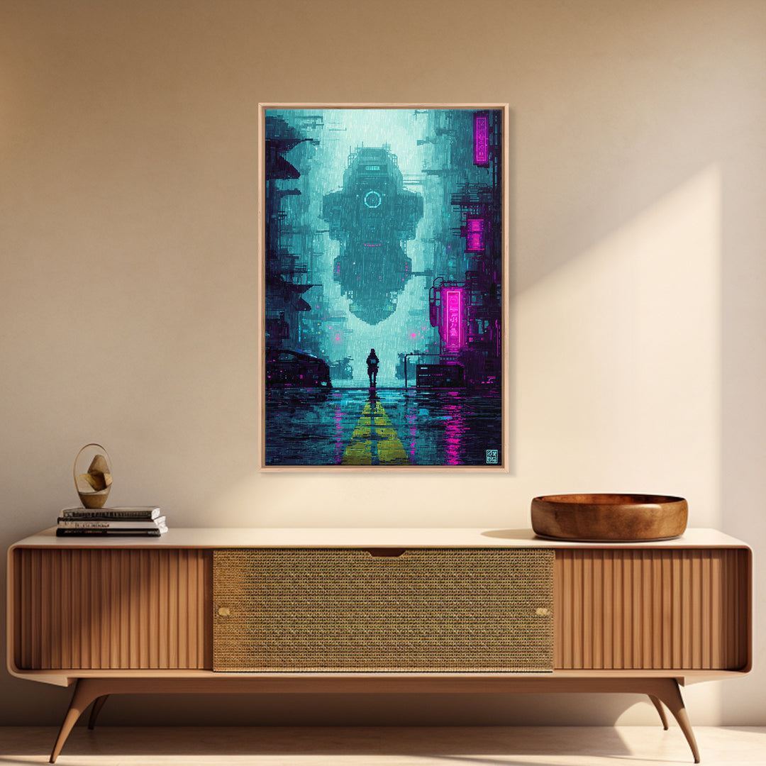 Arcade Spaceship Pixel Art Scene Framed Canvas Print, Game Room Art, Canvas Art, Game Room Decor, Play, Living Room Art, GRA-2x3-75