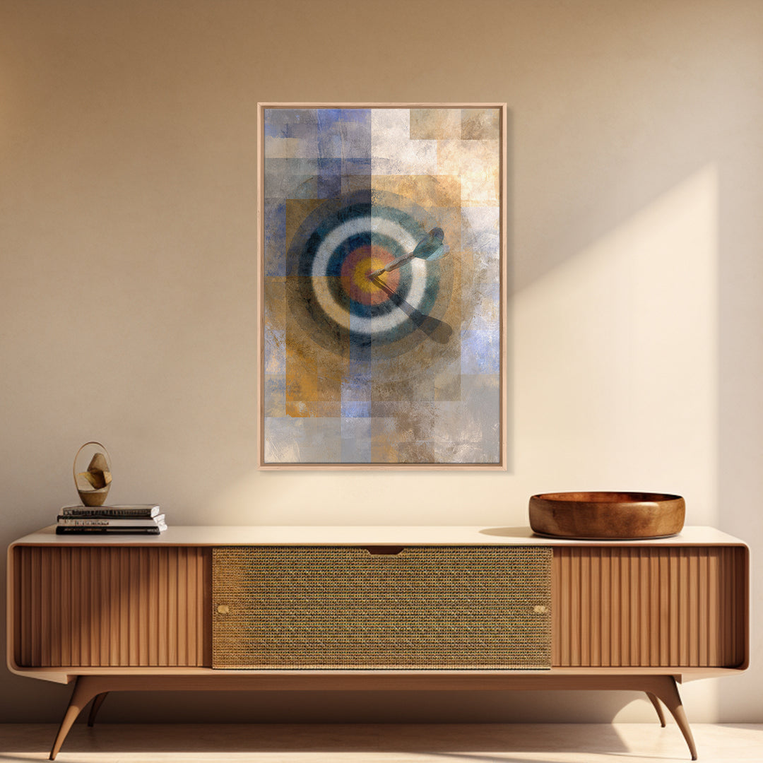Dartboard Bullseye with Dynamic Motion Framed Canvas Print, Game Room Art, Canvas Art, Game Room Decor, Fine Art, Play, GRA-2x3-88