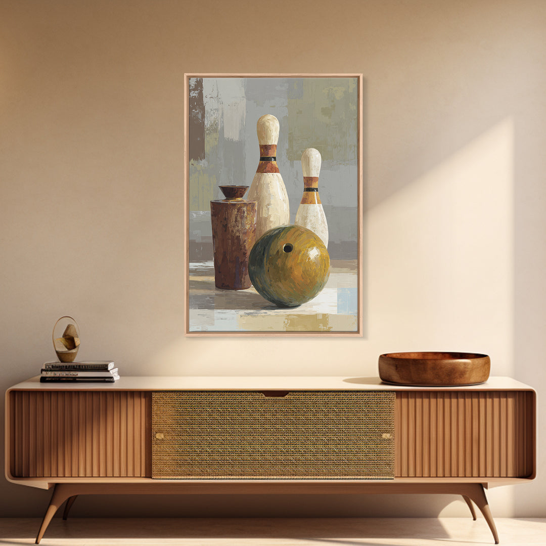 Bowling Ball and Pins Framed Canvas Print, Game Room Art, Black Art, Game Room Decor, Fine Art, Play, Playroom Art, Pop Art, GRA-2x3-94
