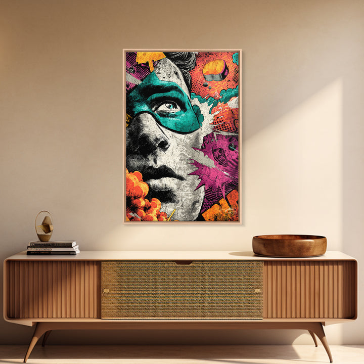 Comic Style Explosion with Game Icons Canvas Print, Game Room Art, Trendy Wall Art, Game Room Decor, Oil Painting, Play, GRA-2x3-95