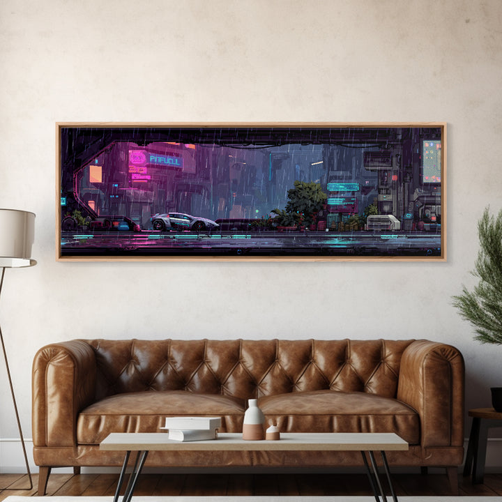 Arcade Spaceship Pixel Art Scene Framed Canvas Print, Game Room Art, Wall Art, Game Room Decor, Play, Bedroom Wall Art, GRA-3x1-59
