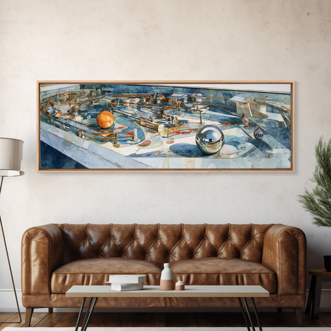 Pinball Silver Ball Canvas Print, Game Room Art, Playroom Wall Decor, Game Room Decor, Oil Painting, Play, Statement Artwork, GRA-3x1-61