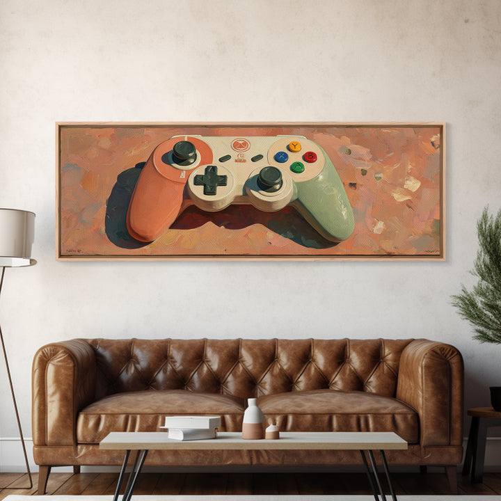 Old School Game Controller Canvas Print, Game Room Art, Art Print, Game Room Decor, Oil Painting, Play, Canvas Art, Black Art, GRA-3x1-70