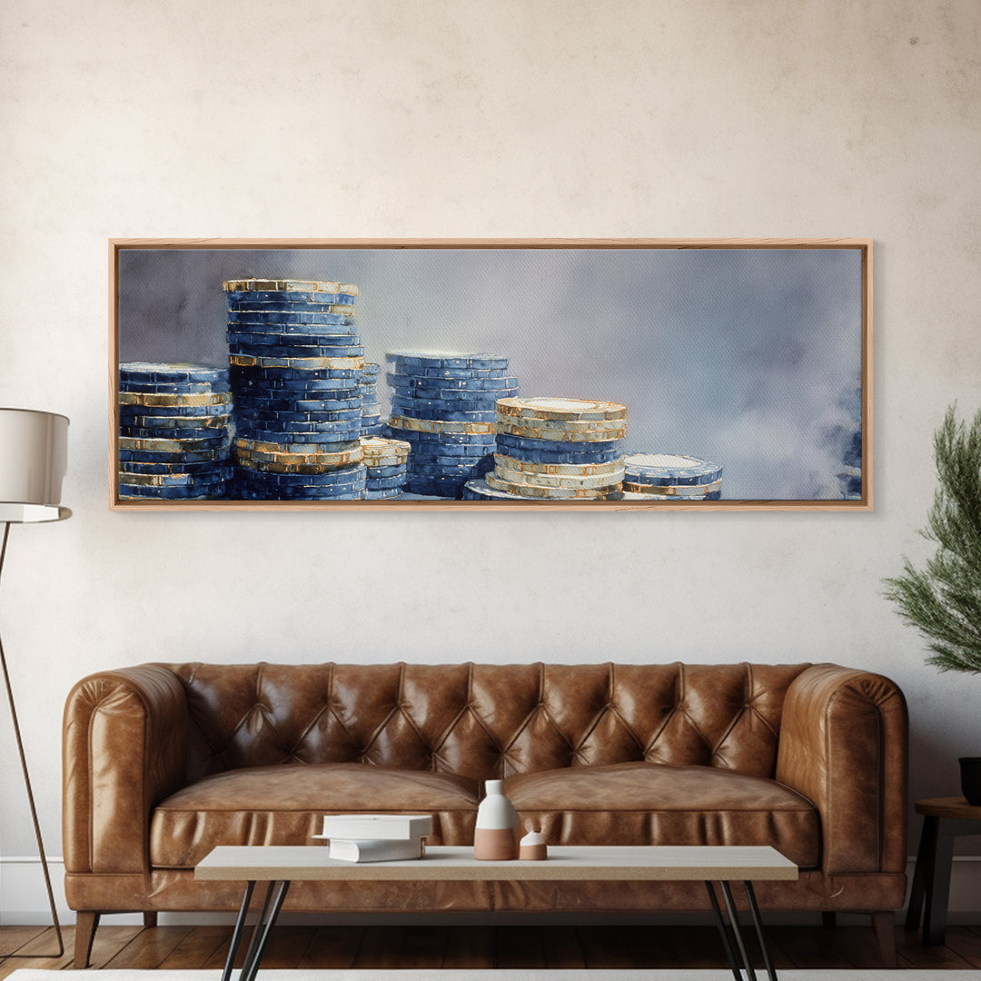 Poker Chips Stacked Like Casino Still Life Canvas Print, Game Room Art, New Home Gift, Game Room Decor, Fine Art, Play, GRA-3x1-71