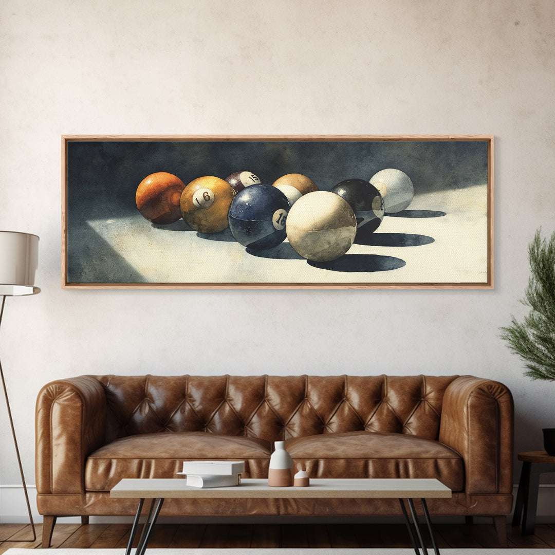 Billiards Eight Ball Framed Canvas Print, Game Room Art, Playroom Art, Game Room Decor, Fine Art, Play, Modern Decor, GRA-3x1-90