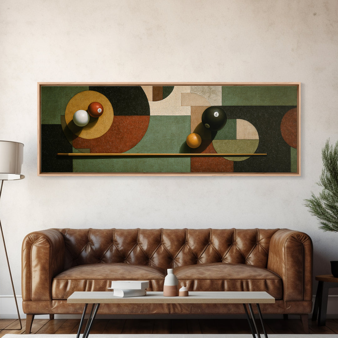 Pool Cue and Chalk on Green Felt Canvas Print, Game Room Art, Playroom Wall Decor, Game Room Decor, Play, Statement Artwork, GRA-3x1-98