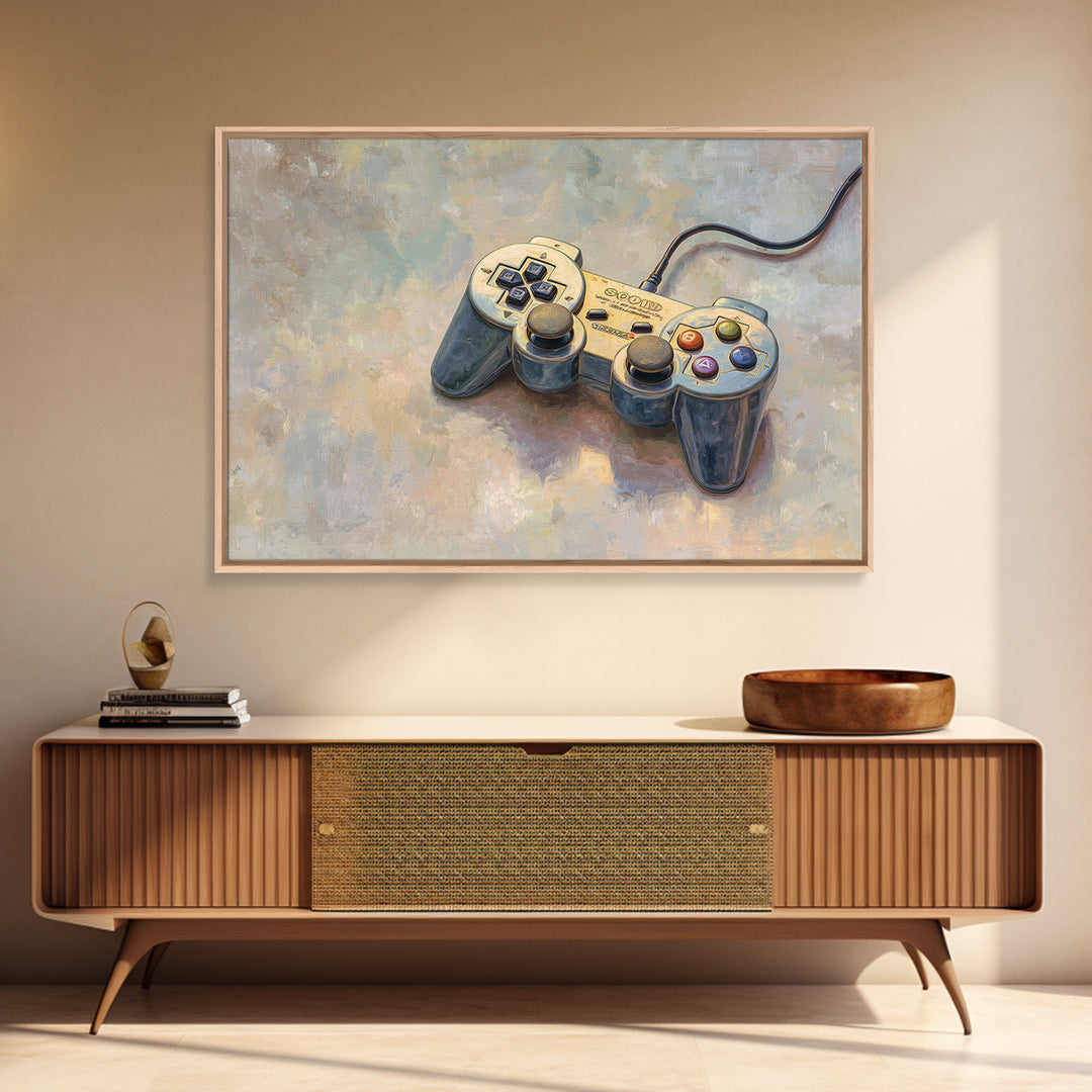 Old School Game Controller Framed Canvas Print, Game Room Art, Canvas Print, Game Room Decor, Fine Art, Play, Man Cave Decor, GRA-3x2-10