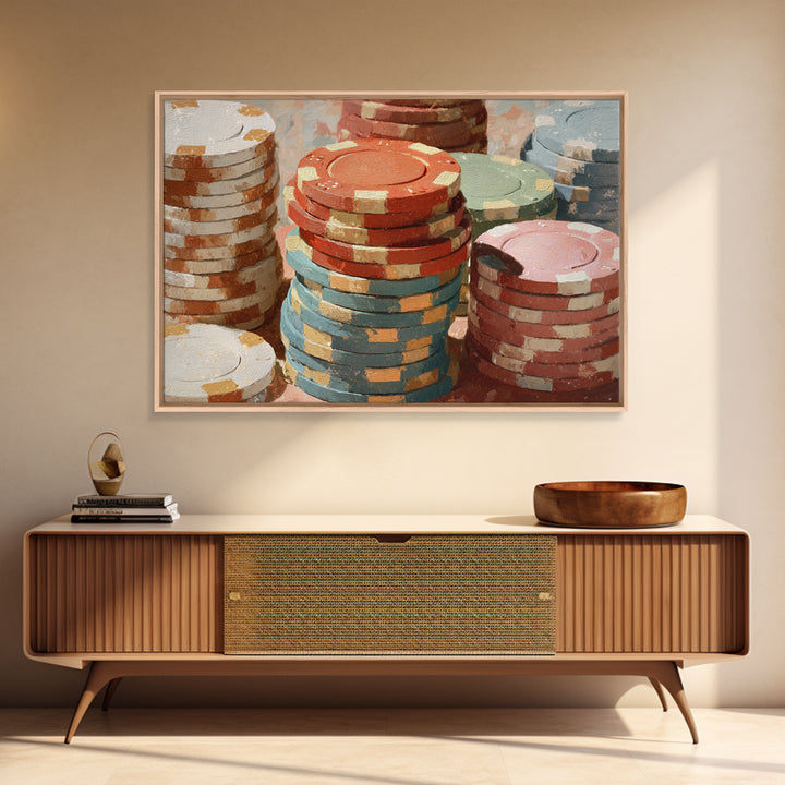 Poker Chips Stacked Like Casino Still Life Canvas Print, Game Room Art, Pop Art, Game Room Decor, Play, Fine Art Print, GRA-3x2-11
