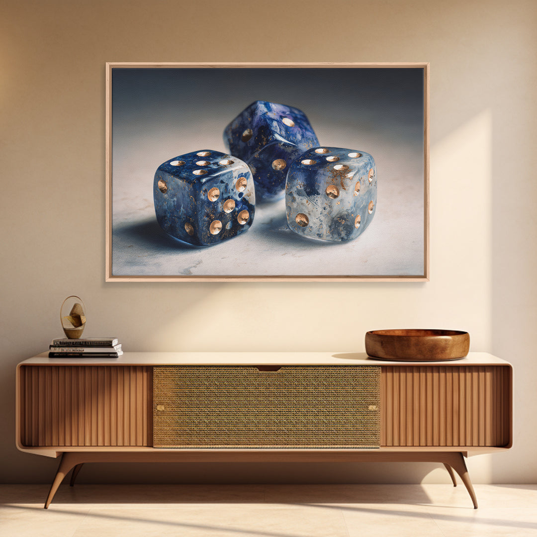 Tabletop Dice Rolling Through Dramatic Light Canvas Print, Game Room Art, Trendy Wall Art, Game Room Decor, Fine Art, Play, GRA-3x2-21