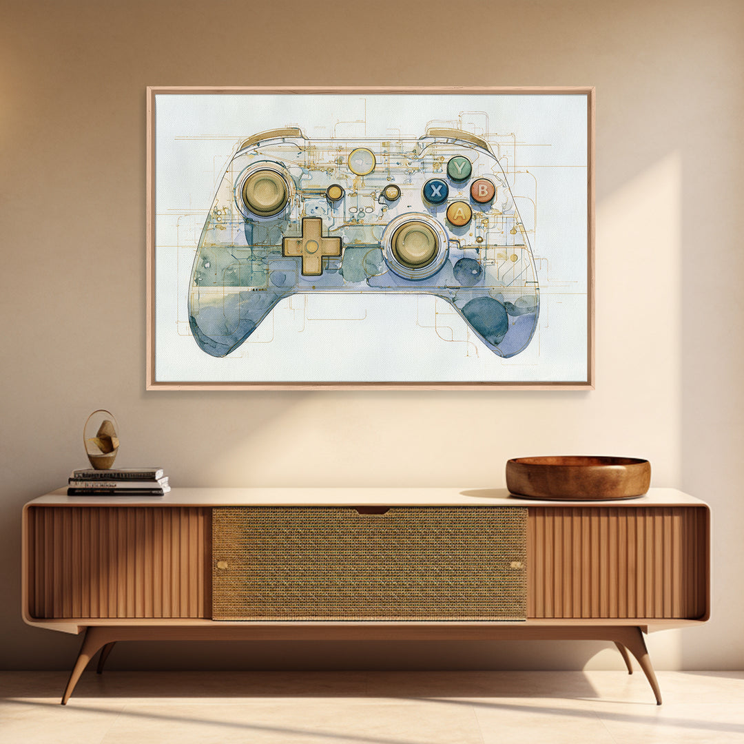 Old School Game Controller Canvas Print, Game Room Art, Trendy Wall Art, Game Room Decor, Watercolor Art, Play, GRA-3x2-34