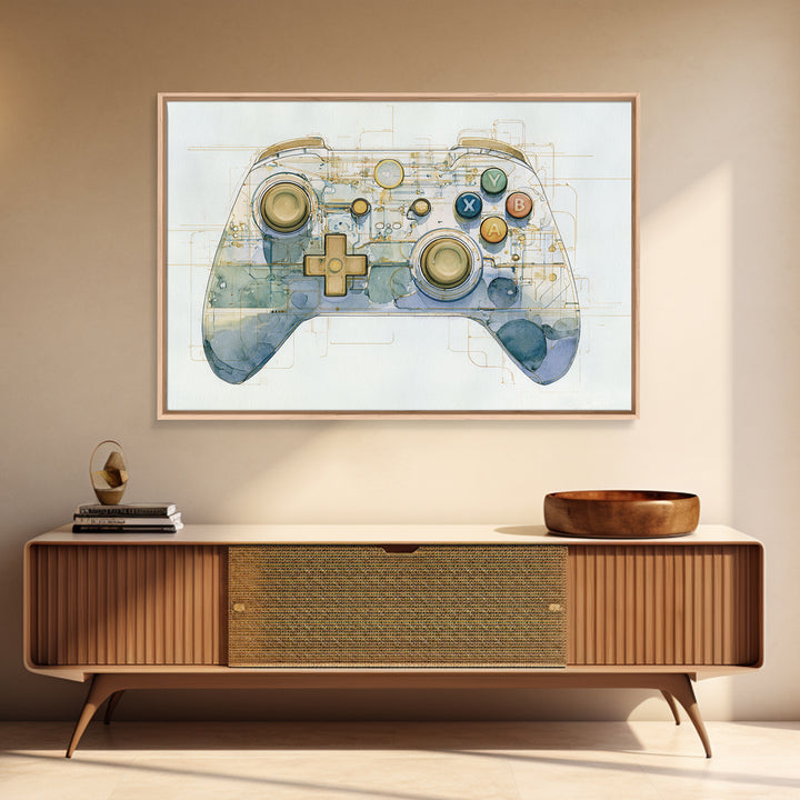 Old School Game Controller Canvas Print, Game Room Art, Trendy Wall Art, Game Room Decor, Watercolor Art, Play, GRA-3x2-34