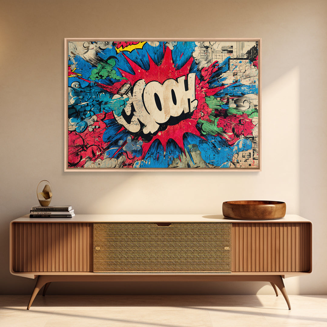 Comic Style Explosion with Game Icons Canvas Print, Game Room Art, Retro Art, Game Room Decor, Abstract Art, Play, GRA-3x2-43