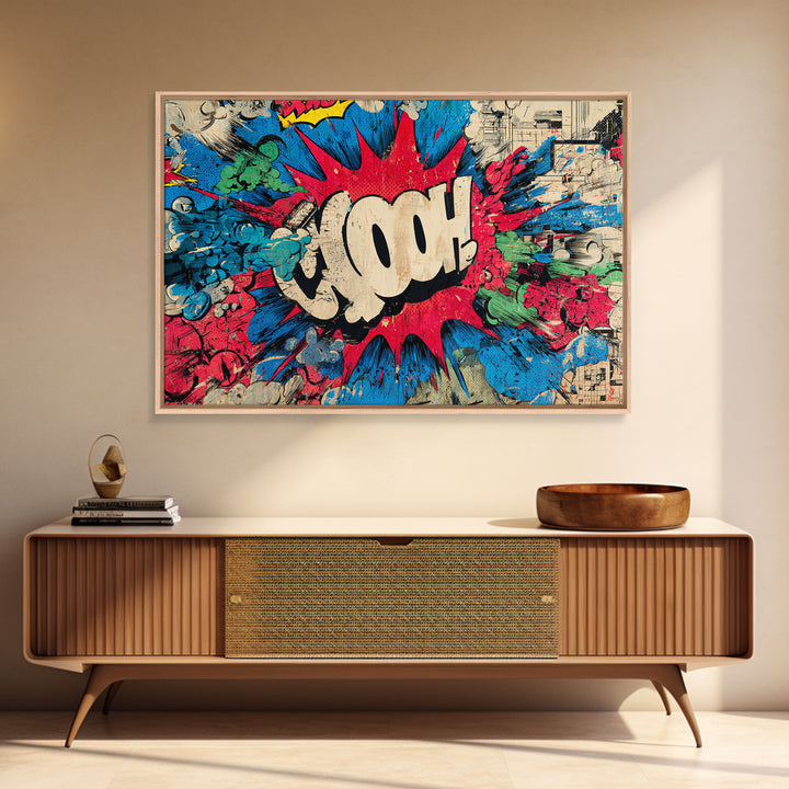 Comic Style Explosion with Game Icons Canvas Print, Game Room Art, Retro Art, Game Room Decor, Abstract Art, Play, GRA-3x2-43