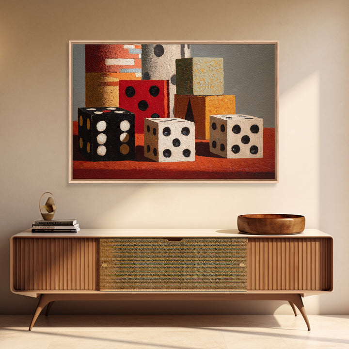 Playing Cards and Dice Framed Canvas Print, Game Room Art, Game Room Decor, Oil Painting, Play, African American Art, GRA-3x2-55