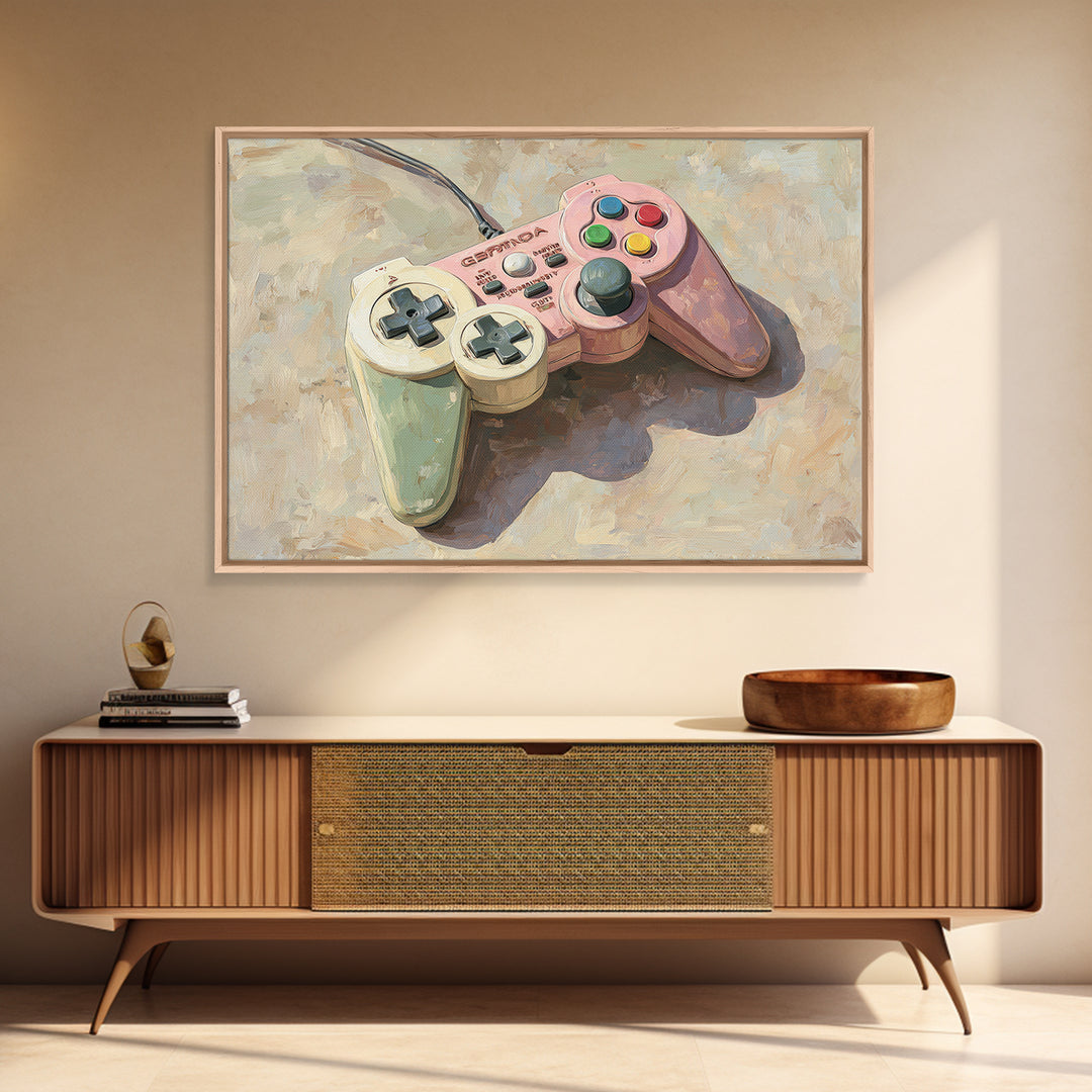 Old School Game Controller Canvas Print, Game Room Art, Trendy Wall Art, Game Room Decor, Watercolor Art, Play, GRA-3x2-58