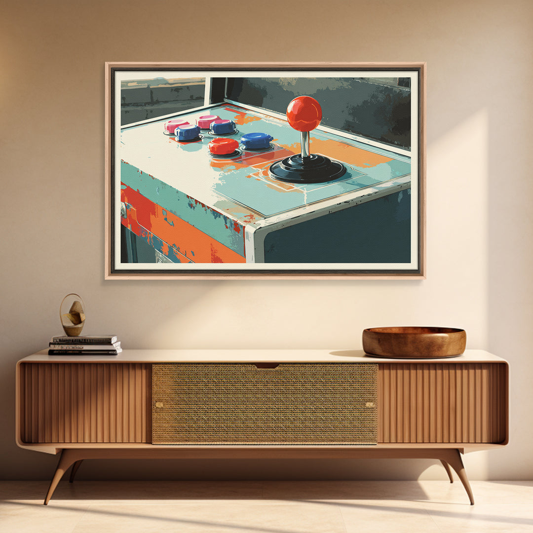 Retro Arcade Joystick Framed Canvas Print, Game Room Art, Gallery Decor, Game Room Decor, Fine Art, Play, Contemporary Art, GRA-3x2-77