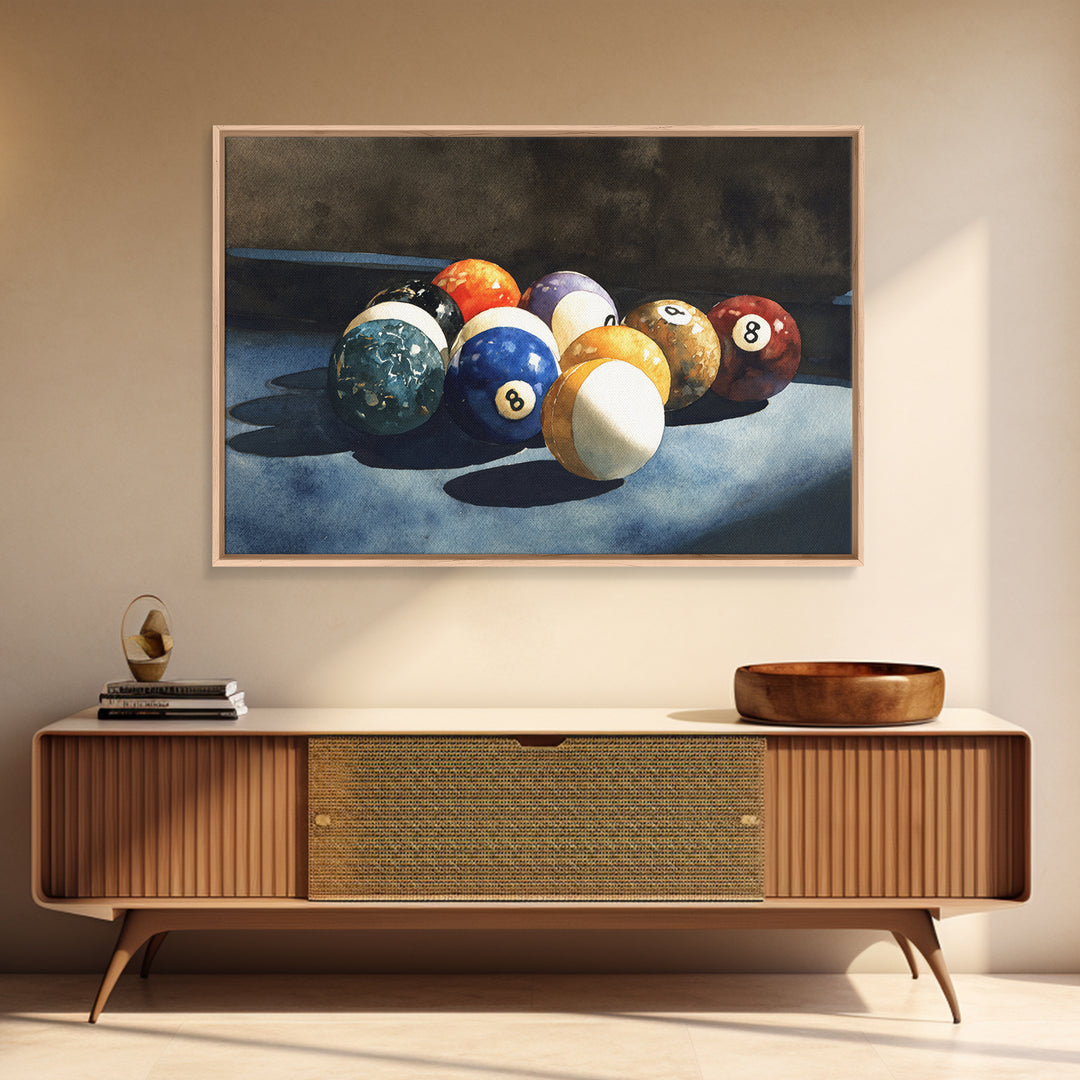 Billiards Eight Ball Framed Canvas Print, Game Room Art, Playroom Wall Decor, Game Room Decor, Play, Statement Artwork, GRA-3x2-78