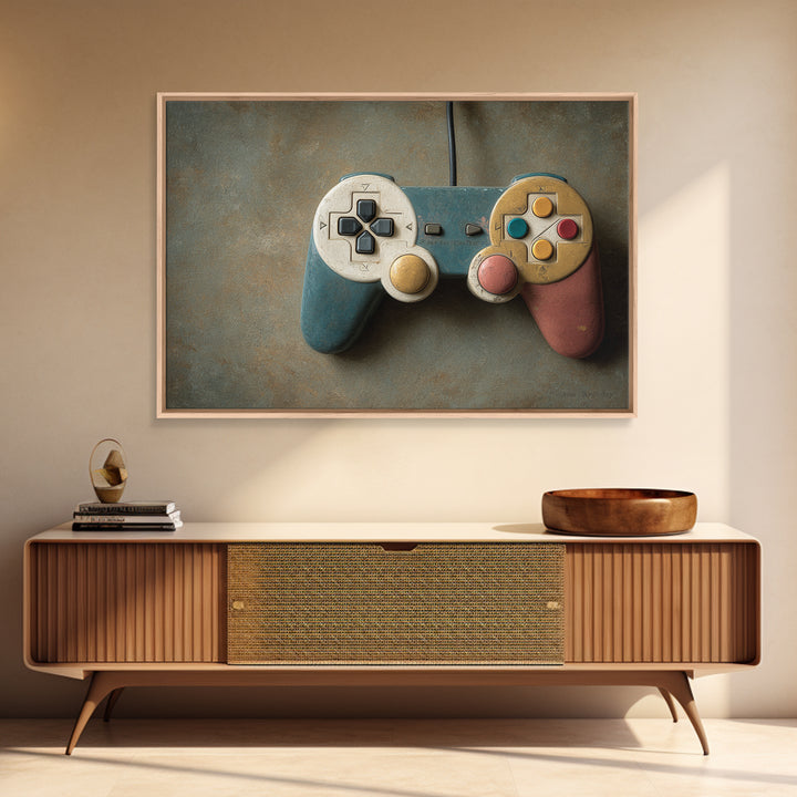 Old School Game Controller Framed Canvas Print, Game Room Art, Unique Home Decor, Game Room Decor, Oil Painting, Play, GRA-3x2-82